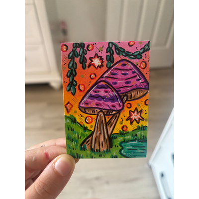 Mushroom Fantasy aceo art card thumbnail 1