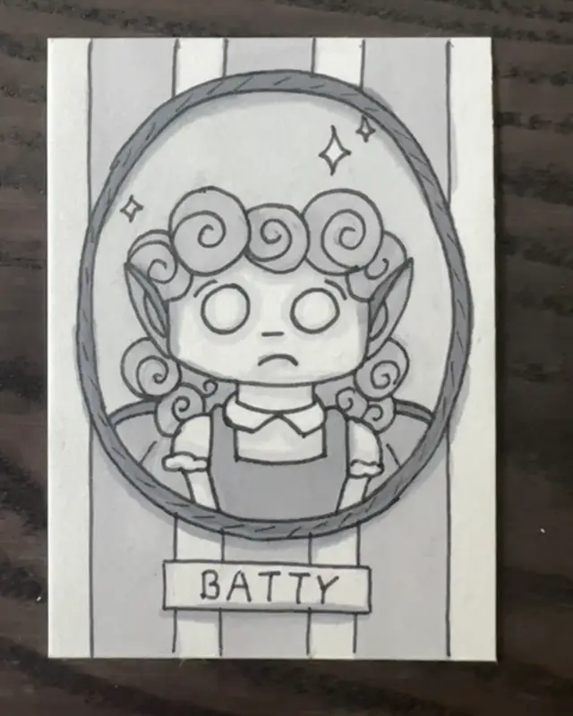 Batty, the Bitten Darling aceo art card