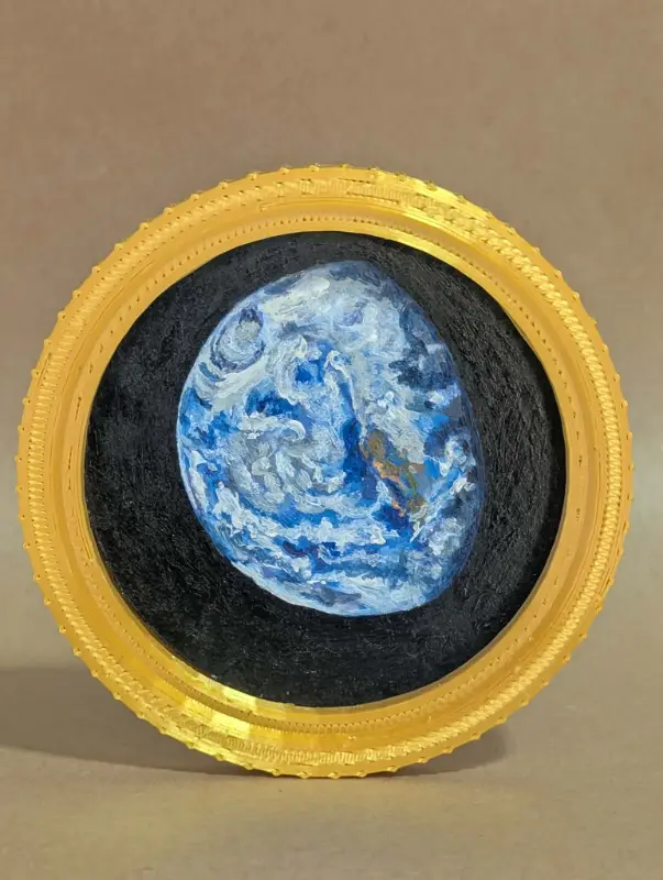 ATCoin Earth Miniature with Gold Frame – 2.5" Original Hand-Painted Coin aceo art card