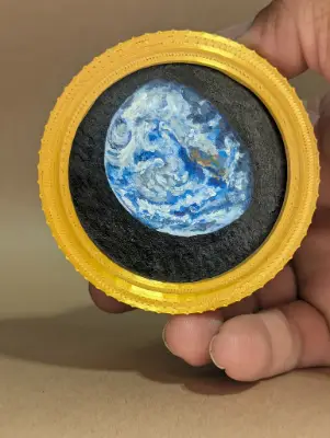 ATCoin Earth Miniature with Gold Frame – 2.5" Original Hand-Painted Coin aceo art card thumbnail 2