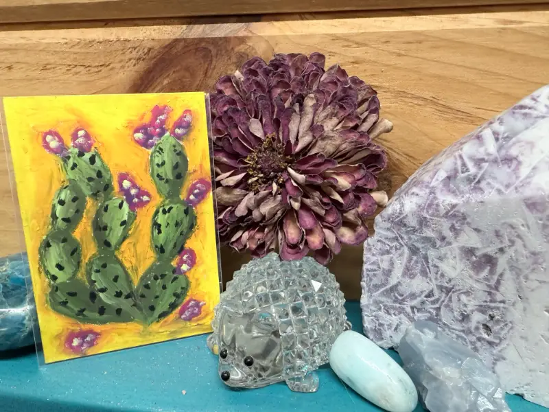 Fire Prickly Pear Cactus aceo art card