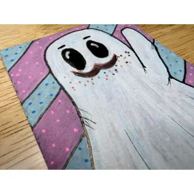 Trans Masc Pride Ghost Whimsical aceo art card thumbnail 2