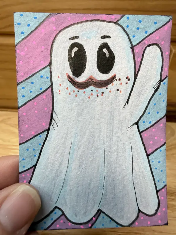 Trans Masc Pride Ghost Whimsical aceo art card