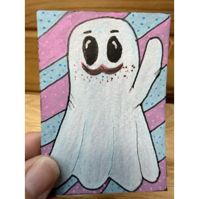 Trans Masc Pride Ghost Whimsical aceo art card thumbnail 1