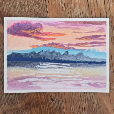 Sunset Reflection aceo art card thumbnail 1