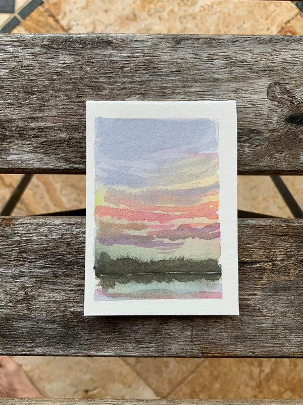 Watercolor landscape “sunset on the lake” aceo art card