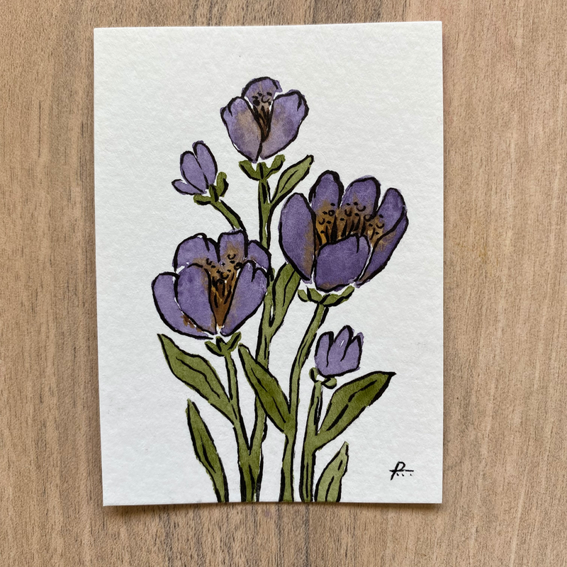 Purple Flowers aceo art card