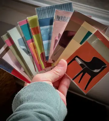 Original ACEO Art - Places to Sit; Modern Furniture Design; Orange Seat;Minimal Green Analog Collage aceo art card thumbnail 2