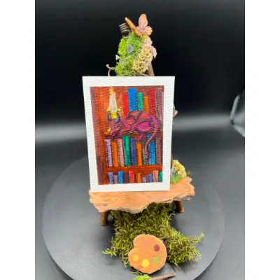 "The Librarian"  Original ACEO — Watercolor & Archival Ink with Metallic Watercolor Detail aceo art card thumbnail 2