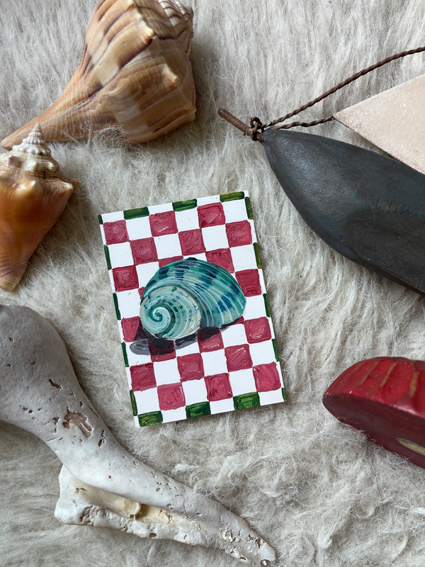 Seashells + Checkers 6 - Moon Shell aceo art card
