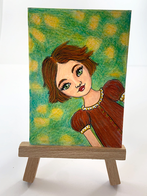 Green-Eyed Girl - ACEO in Colored Pencil, Alcohol Ink, Acrylic aceo art card thumbnail 2