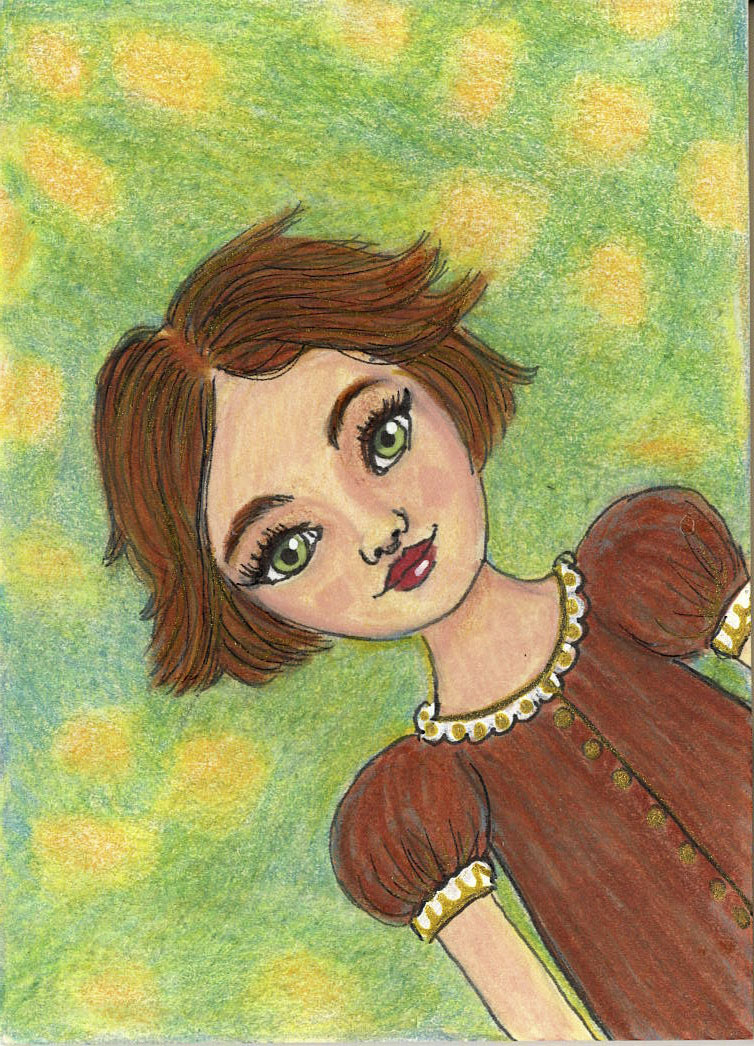 Green-Eyed Girl - ACEO in Colored Pencil, Alcohol Ink, Acrylic aceo art card