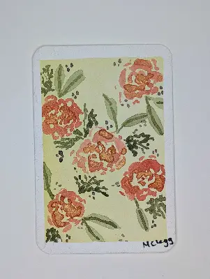 Watercolor Roses on a Yellow Background, with Orange/Green Iridescent Details aceo art card thumbnail 1