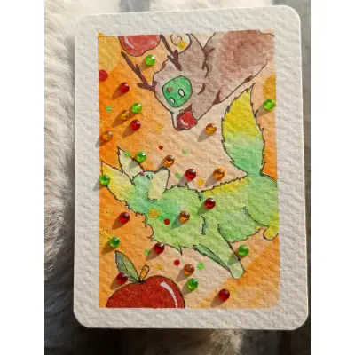 Apples and Gemstones aceo art card thumbnail 1
