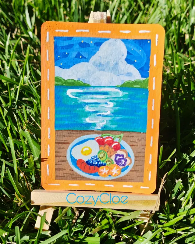 Seaside Afternoon Original ACEO Painting – Ghibli Life Series – Miniature Coastal Art aceo art card