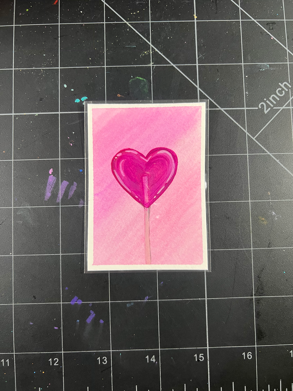 Magenta Heart Pop aceo art card