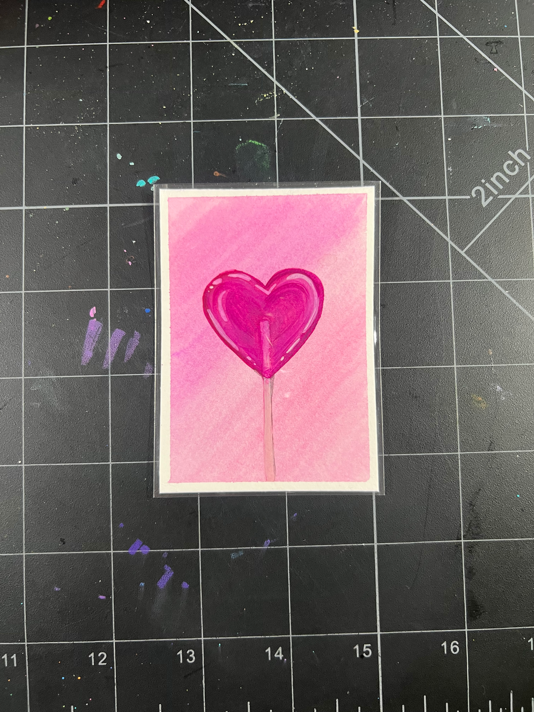 Magenta Heart Pop aceo art card