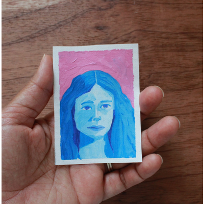 Female Portrait in Blue #3 aceo art card thumbnail 1