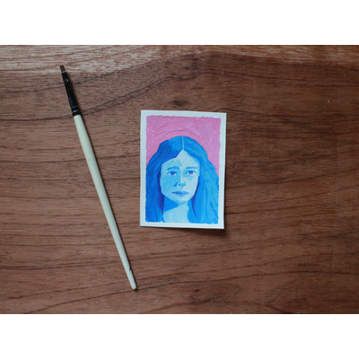 Female Portrait in Blue #3 aceo art card thumbnail 2