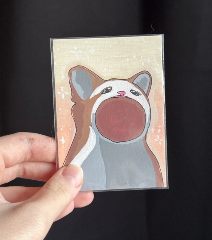 Silly Cat Meme ACEO aceo art card