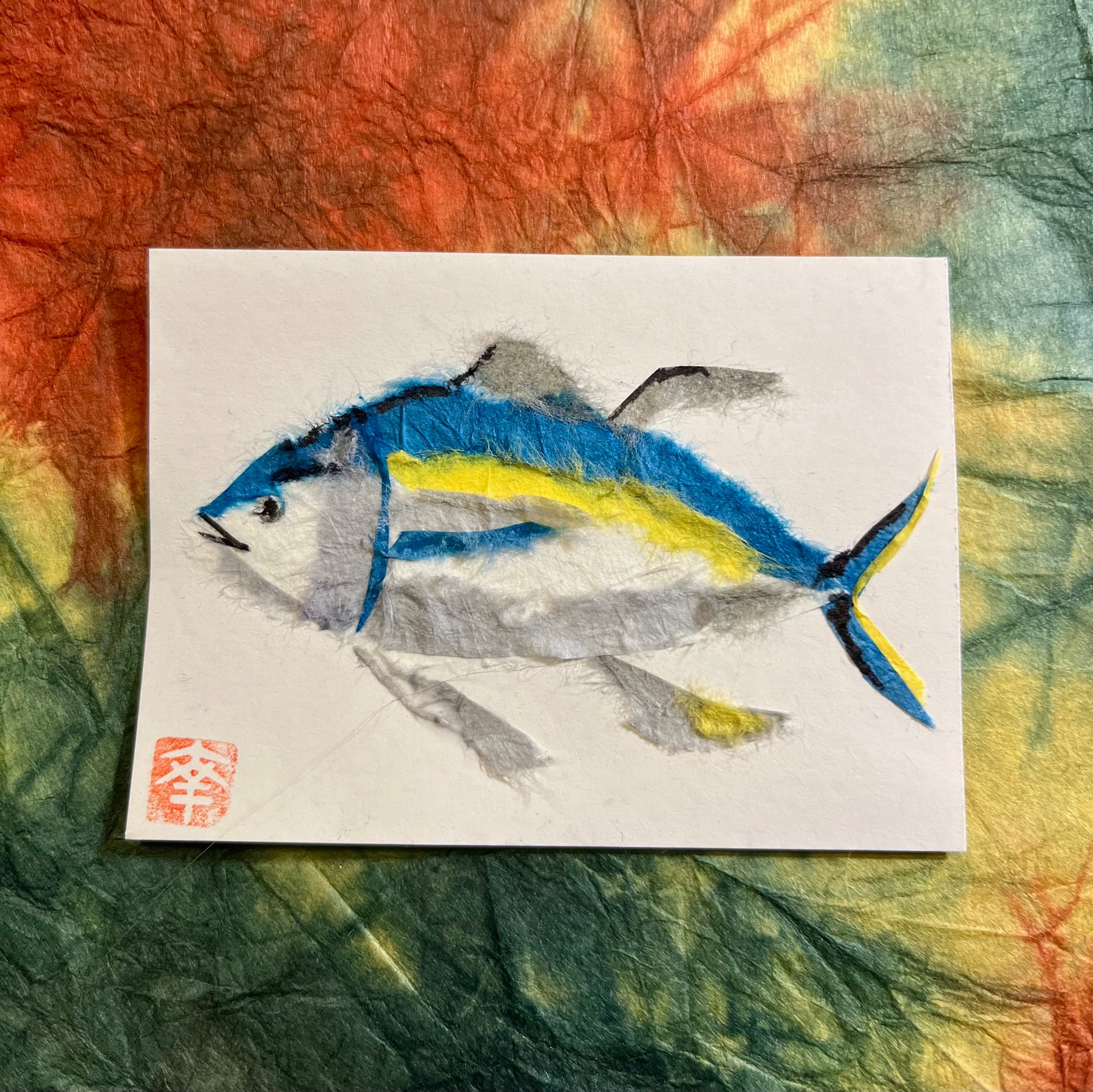 Japanese Washi paper art - Tuna? aceo art card