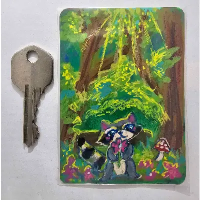 Raccoon Friend aceo art card thumbnail 2