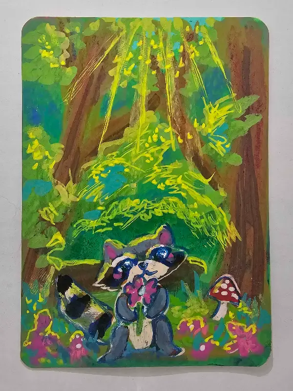 Raccoon Friend aceo art card