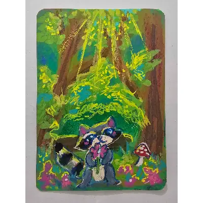 Raccoon Friend aceo art card thumbnail 1