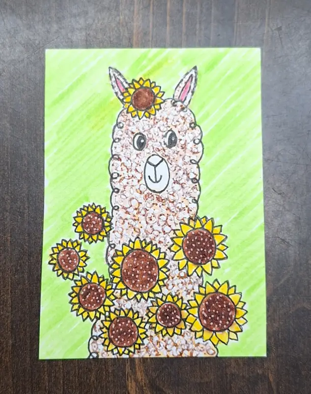 Sunflower Alpaca aceo art card