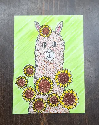 Sunflower Alpaca aceo art card thumbnail 1