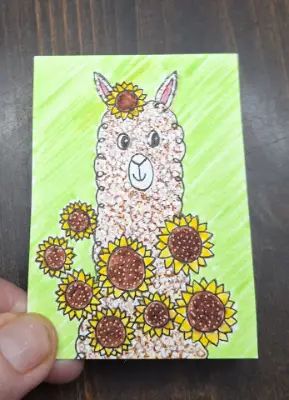 Sunflower Alpaca aceo art card thumbnail 2