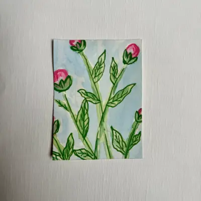 1 - Summertime Peonies aceo art card thumbnail 2