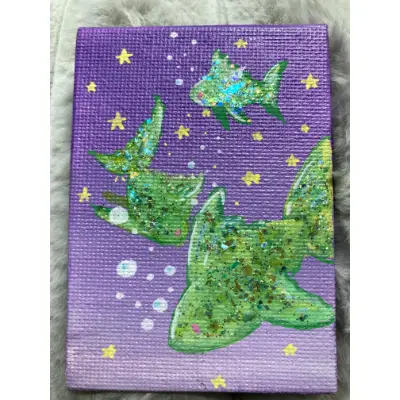 Fish and Starlight aceo art card thumbnail 3