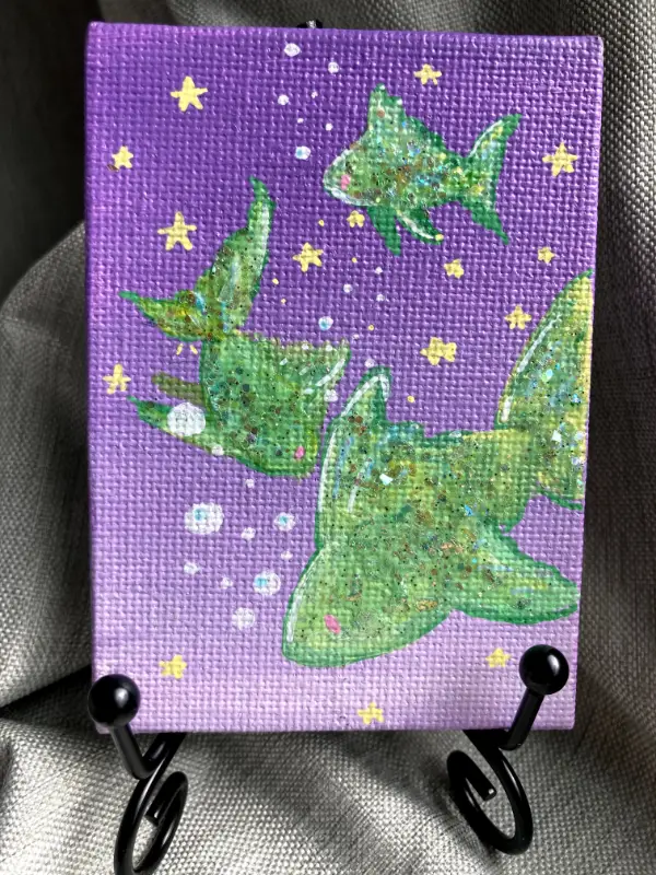 Fish and Starlight aceo art card