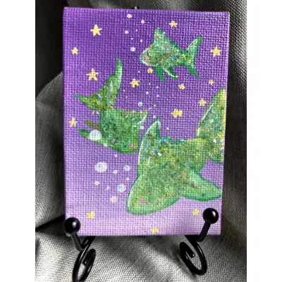 Fish and Starlight aceo art card thumbnail 1
