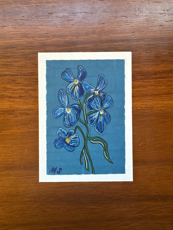 Blue Pansies aceo art card
