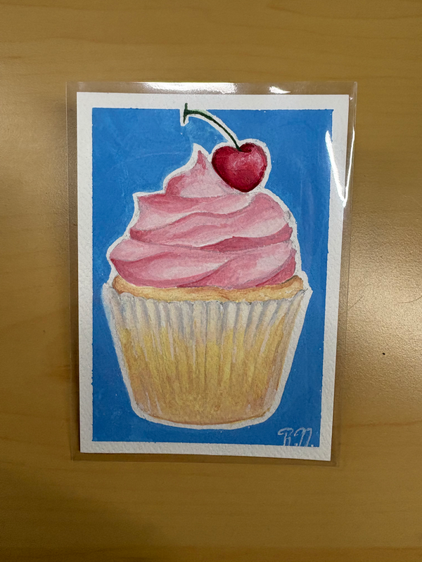 Pink Cupcake aceo art card