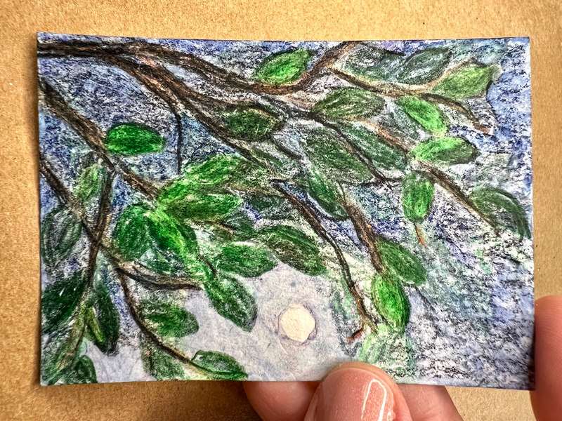 Full Moon Through the Leaves aceo art card