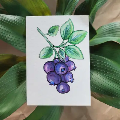 Blueberry Branch aceo art card thumbnail 1