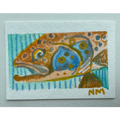Rainbow Trout Series - “Gold & Blue” original Artwork aceo art card thumbnail 2