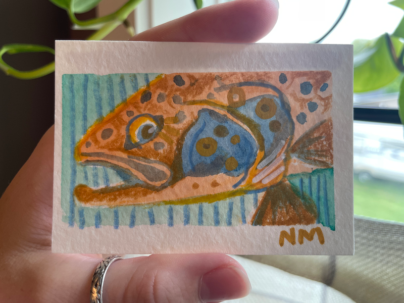 Rainbow Trout Series - “Gold & Blue” original Artwork aceo art card