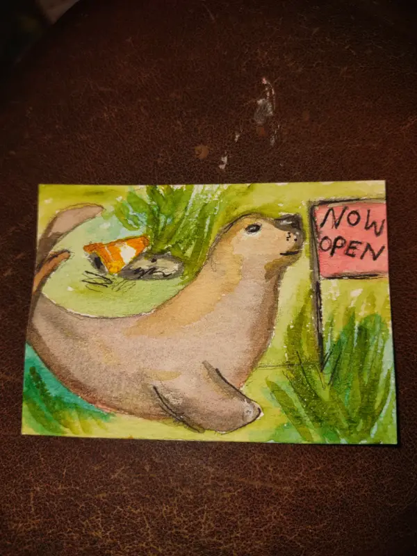 ACEO Original Neil the Seal, Animals, Wildlife, Funny, Watercolors aceo art card