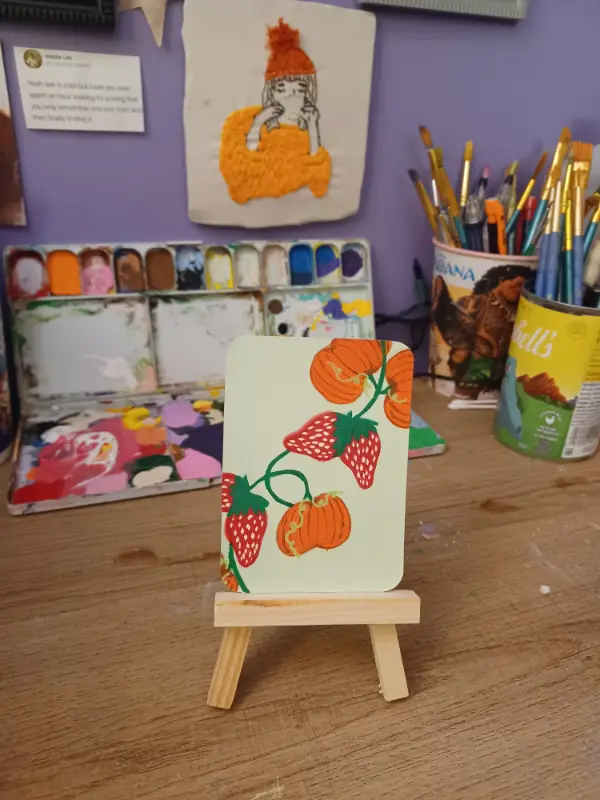 Pumpkins and strawberries aceo art card