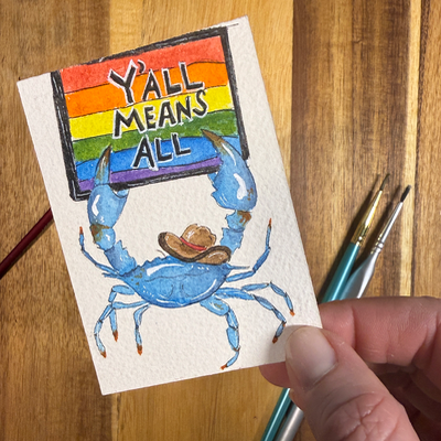 ACEO original, Crab, seafood, Pride, LGBTQ, watercolor, By Lark Watercolor and Art aceo art card thumbnail 4