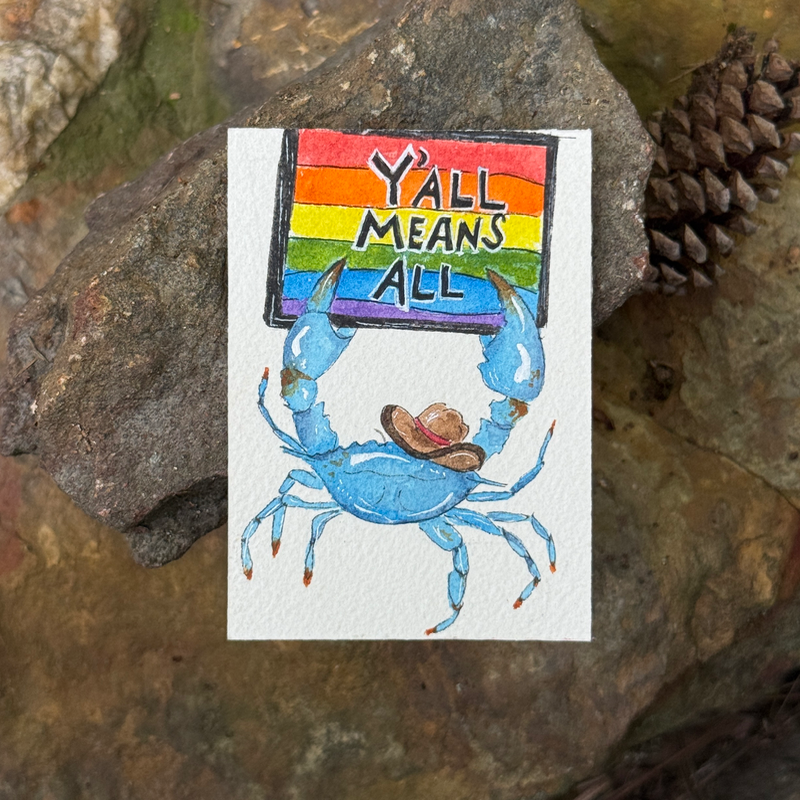 ACEO original, Crab, seafood, Pride, LGBTQ, watercolor, By Lark Watercolor and Art aceo art card