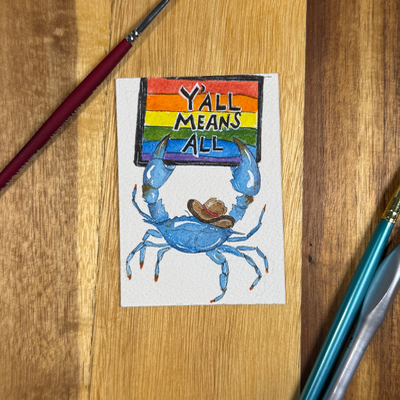 ACEO original, Crab, seafood, Pride, LGBTQ, watercolor, By Lark Watercolor and Art aceo art card thumbnail 3