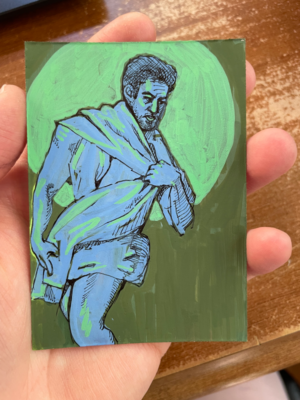 Figure in Green ACEO OOAK by Shane Terentieva aceo art card