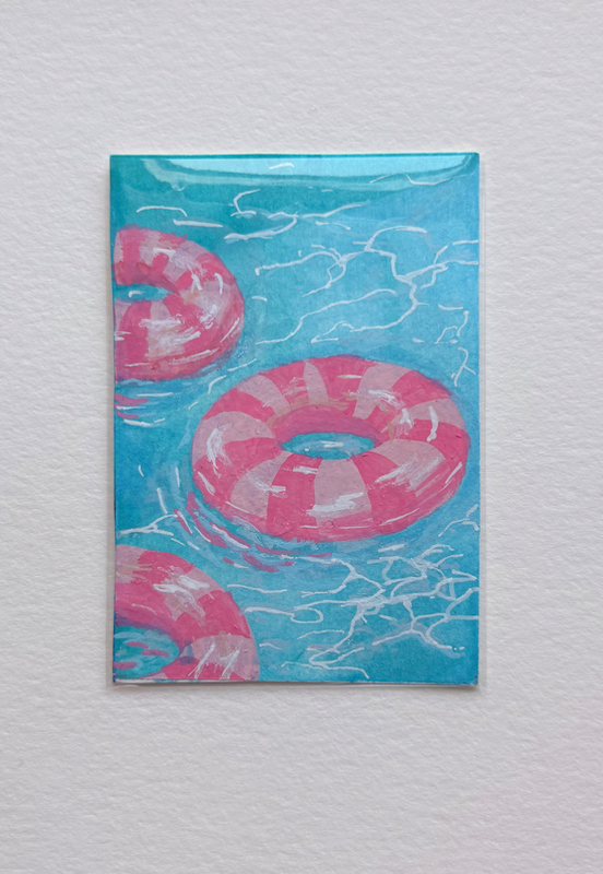 Doll Pool Day aceo art card