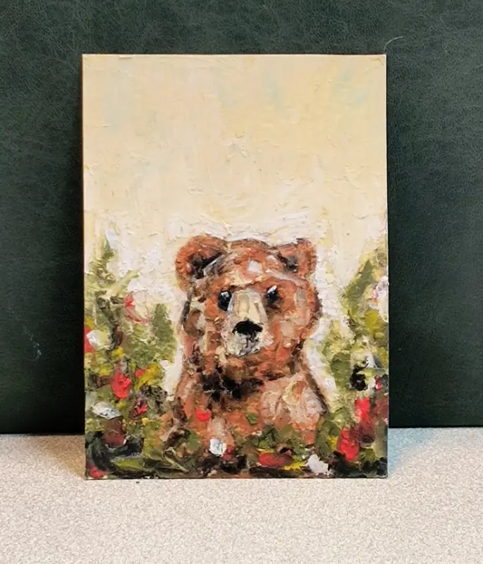 Bear In Flower Patch aceo art card