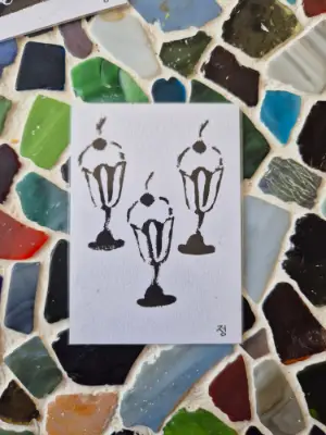 Milkshakes - Diner Series - Original Linocut Print aceo art card thumbnail 1
